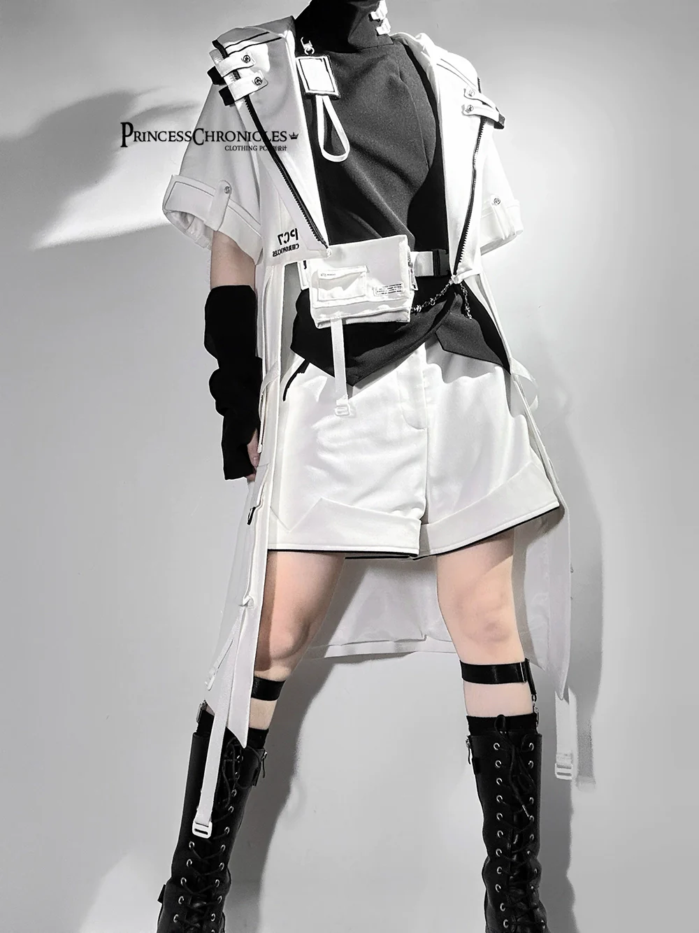 White Cat - Futuristic Style Cool Lolita Pants Suit With Cat Ear Coat - Image 13