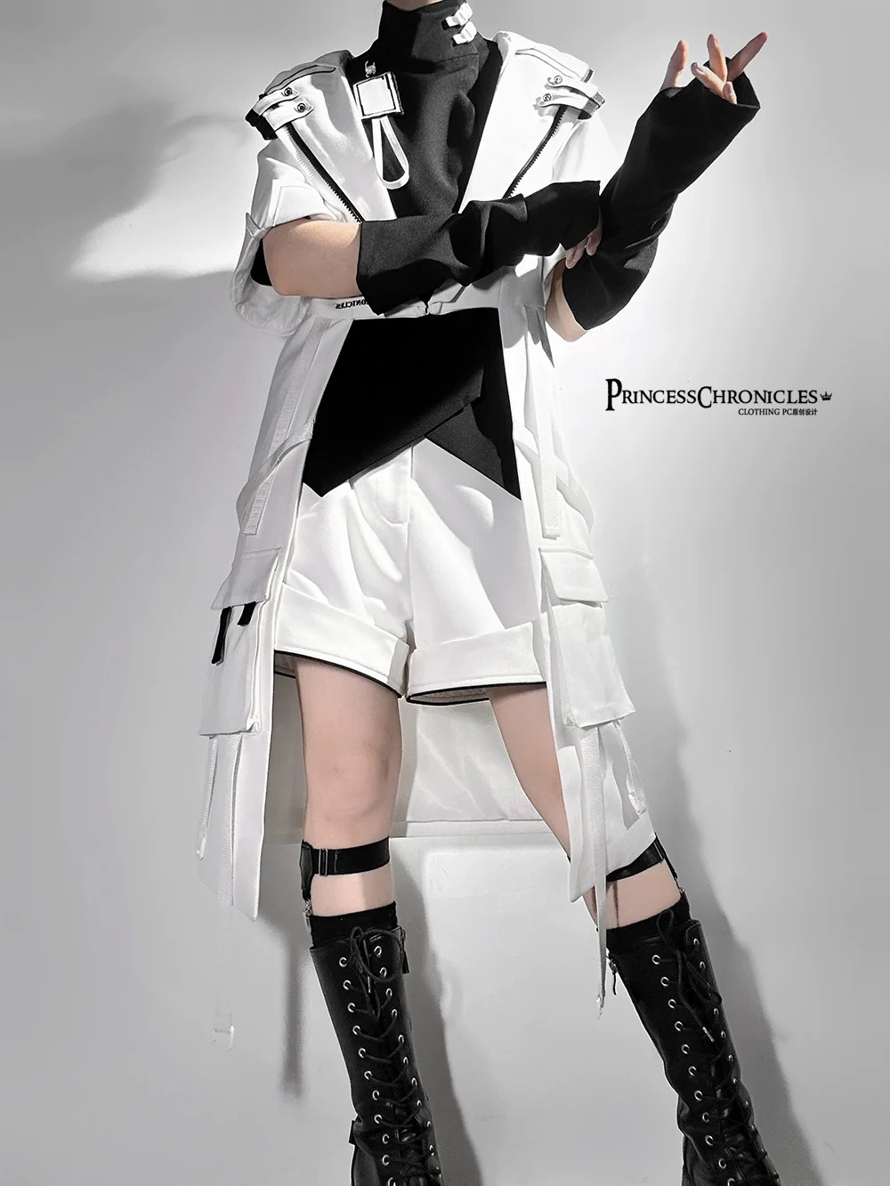 White Cat - Futuristic Style Cool Lolita Pants Suit With Cat Ear Coat - Image 15