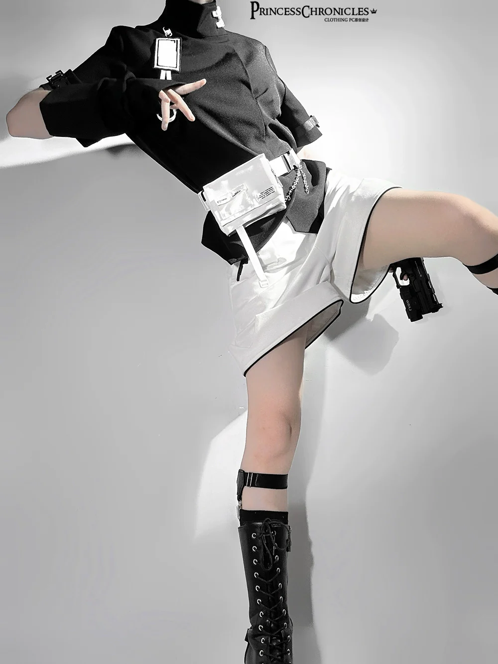 White Cat - Futuristic Style Cool Lolita Pants Suit With Cat Ear Coat - Image 29