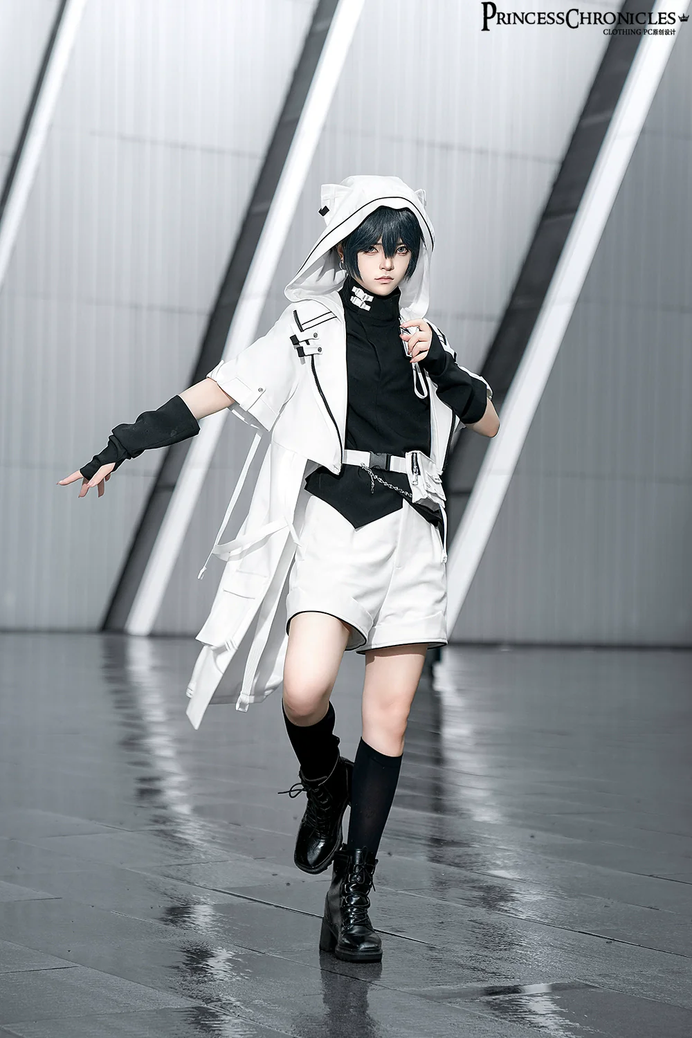 White Cat - Futuristic Style Cool Lolita Pants Suit With Cat Ear Coat - Image 3