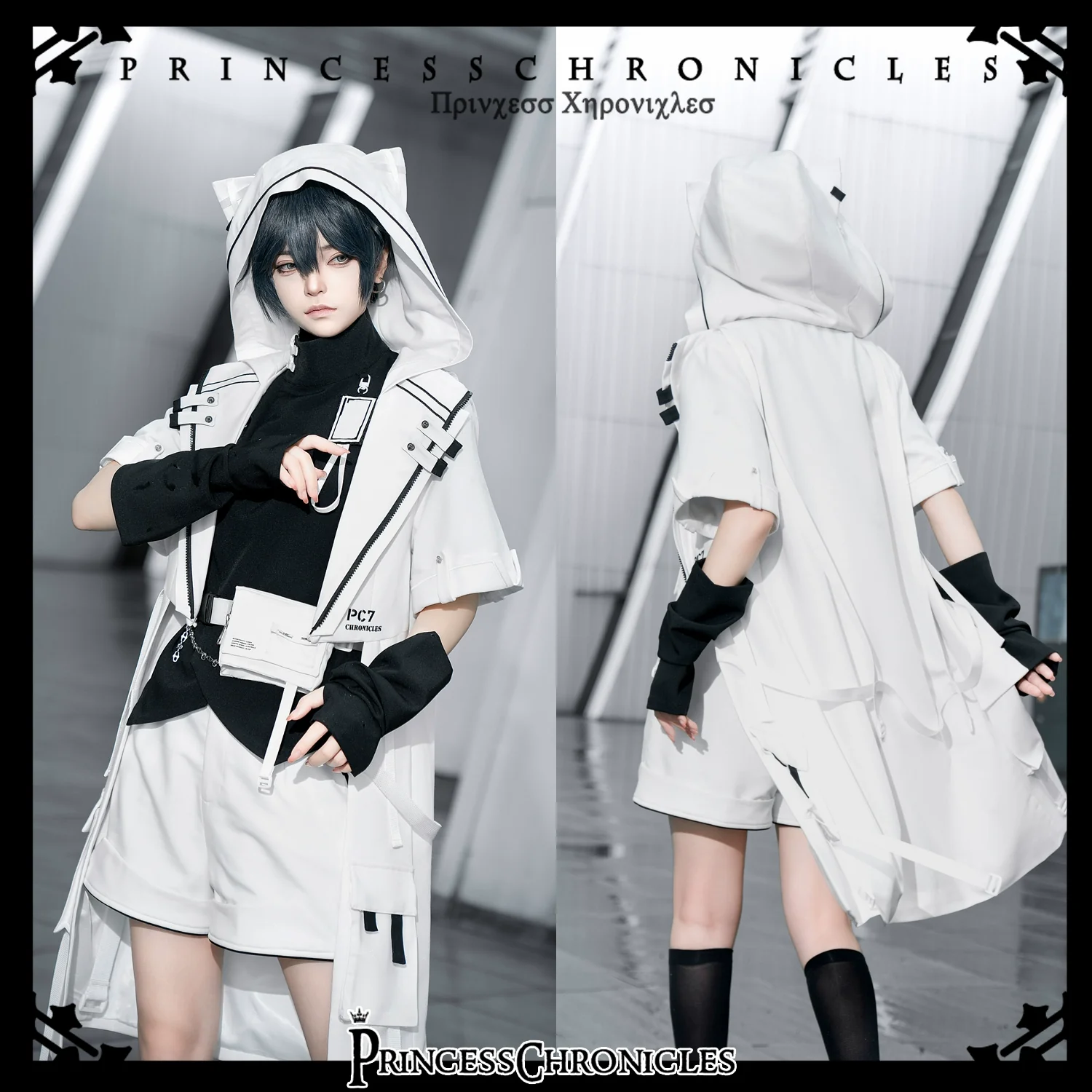 White Cat - Futuristic Style Cool Lolita Pants Suit With Cat Ear Coat - Image 4