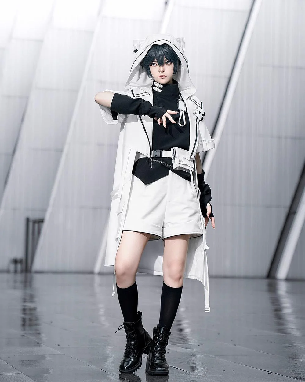 White Cat - Futuristic Style Cool Lolita Pants Suit With Cat Ear Coat - Image 5
