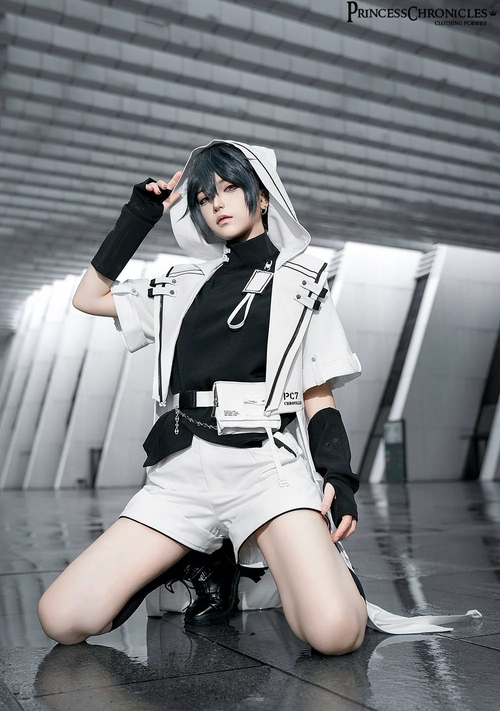 White Cat - Futuristic Style Cool Lolita Pants Suit With Cat Ear Coat - Image 9