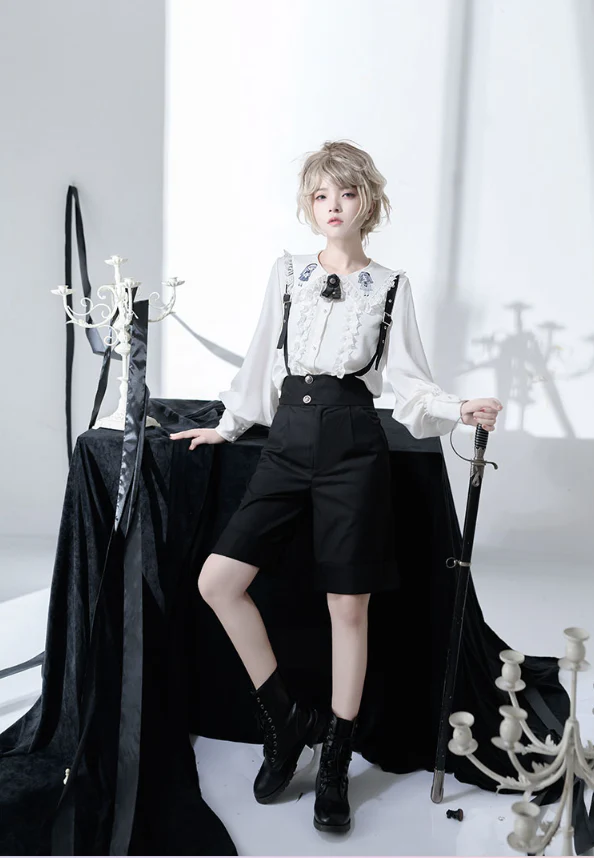 Corroding the Heart - Ouji Lolita Shirt Suspenders Shorts - Image 5