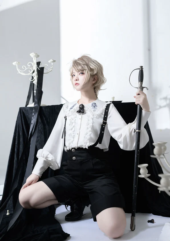 Corroding the Heart - Ouji Lolita Shirt Suspenders Shorts - Image 7