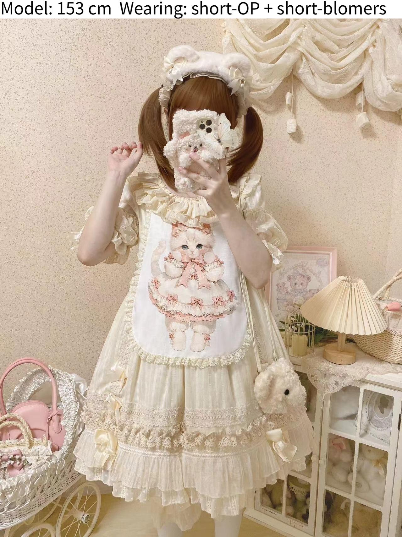 Meow Lullaby - Cotton Kawaii Lolita OP Dress with Removable Kitty Apron - Image 11
