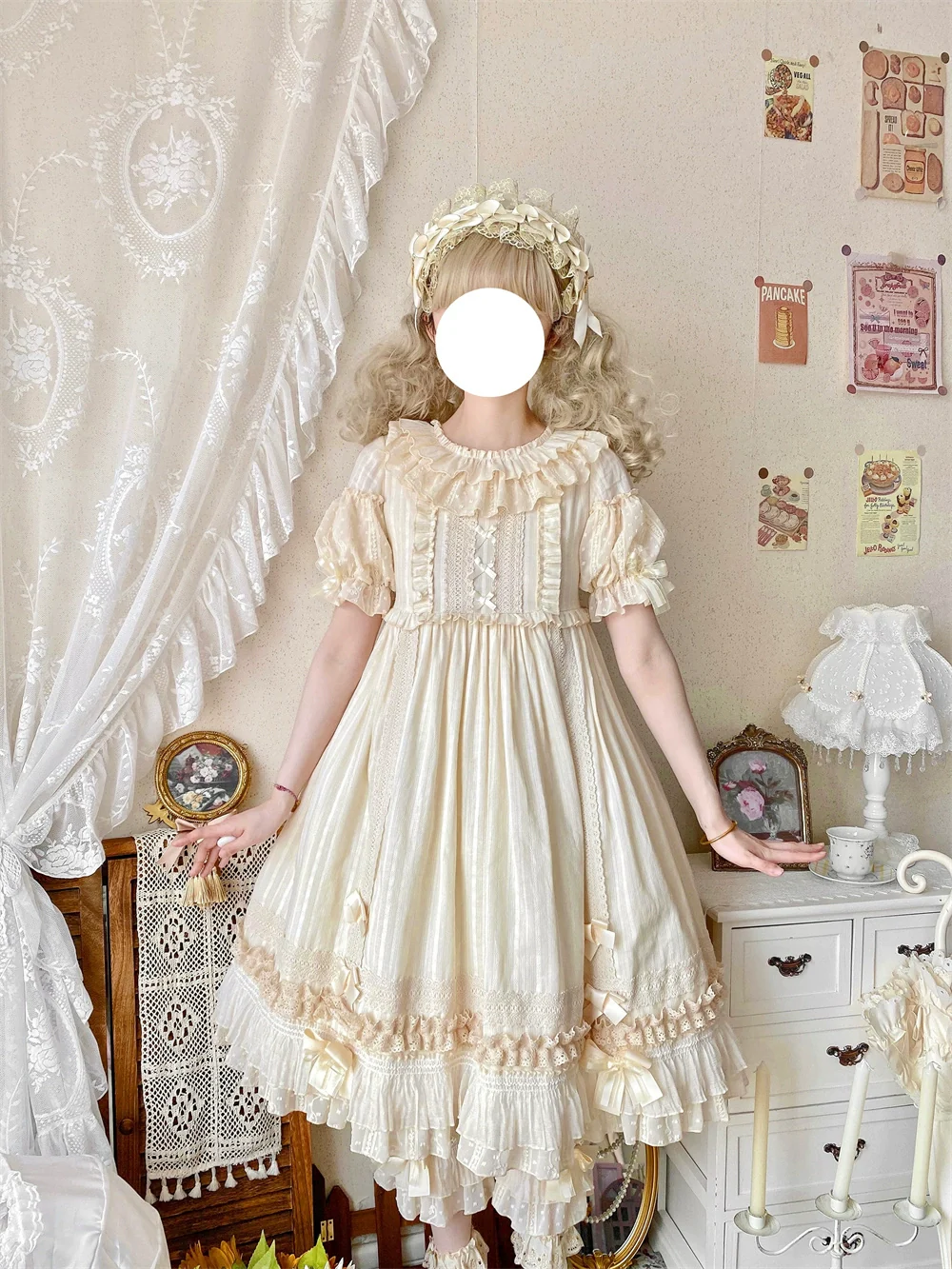 Meow Lullaby - Cotton Kawaii Lolita OP Dress with Removable Kitty Apron - Image 14