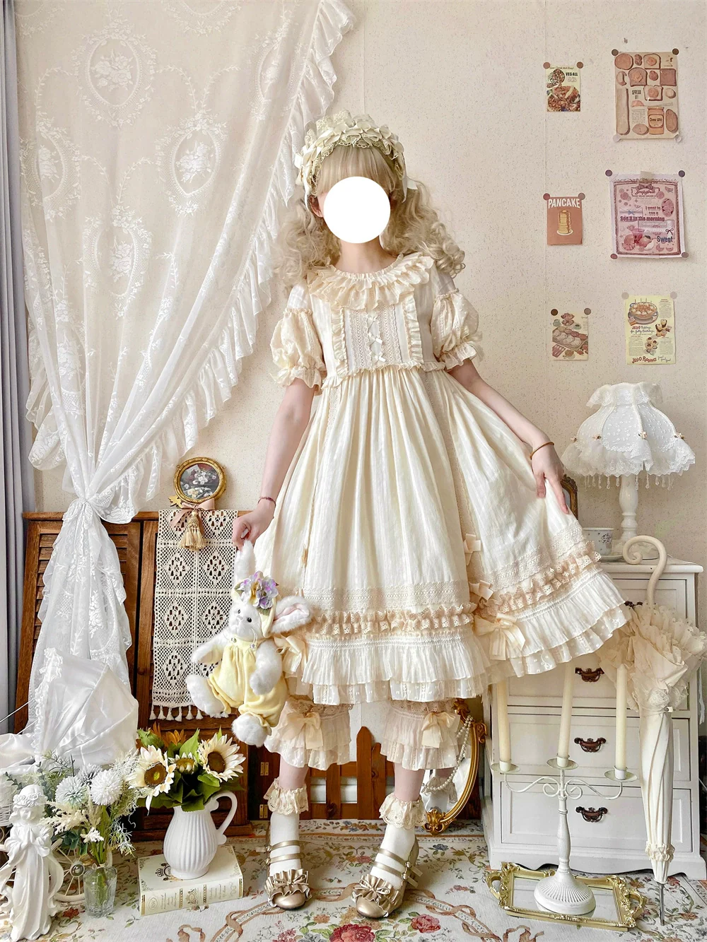 Meow Lullaby - Cotton Kawaii Lolita OP Dress with Removable Kitty Apron - Image 15