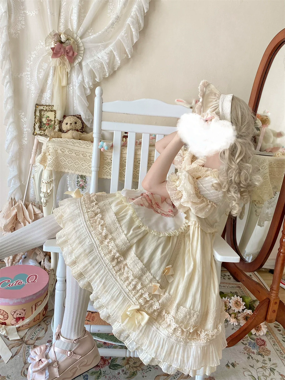 Meow Lullaby - Cotton Kawaii Lolita OP Dress with Removable Kitty Apron - Image 18