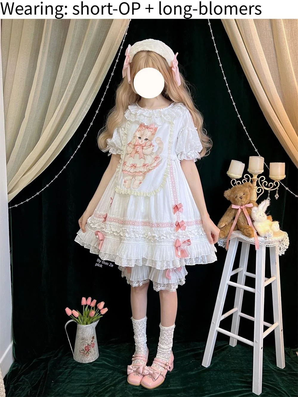 Meow Lullaby - Cotton Kawaii Lolita OP Dress with Removable Kitty Apron - Image 4
