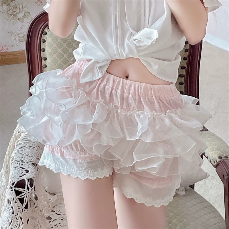 Cotton Lolita Bloomers, Ruffled Hem Cake Safety Shorts - Image 15