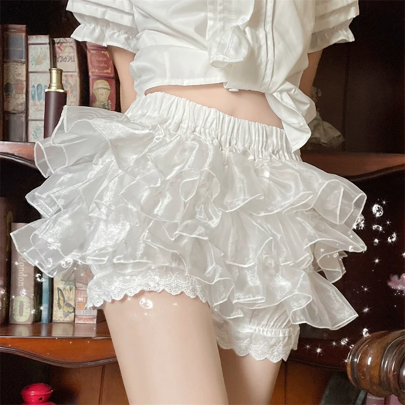 Cotton Lolita Bloomers, Ruffled Hem Cake Safety Shorts - Image 3