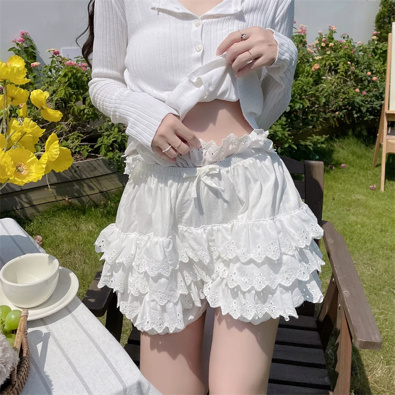 Cotton Lolita Bloomers, Tiered Hem Cake Shorts - Image 13