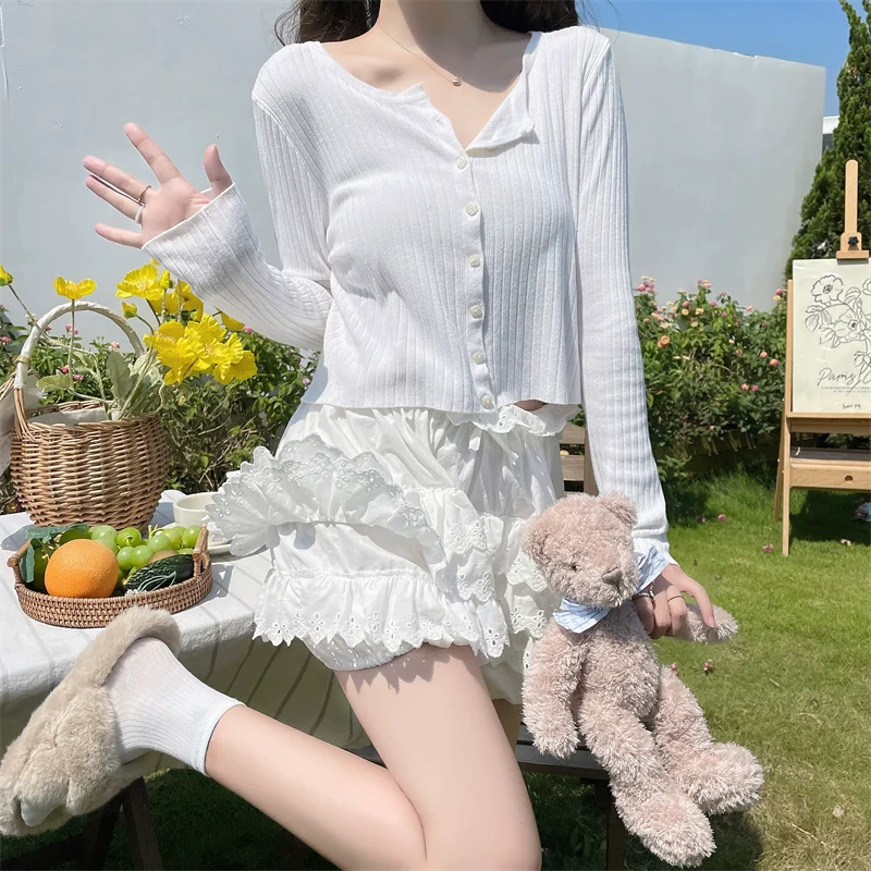 Cotton Lolita Bloomers, Tiered Hem Cake Shorts - Image 16