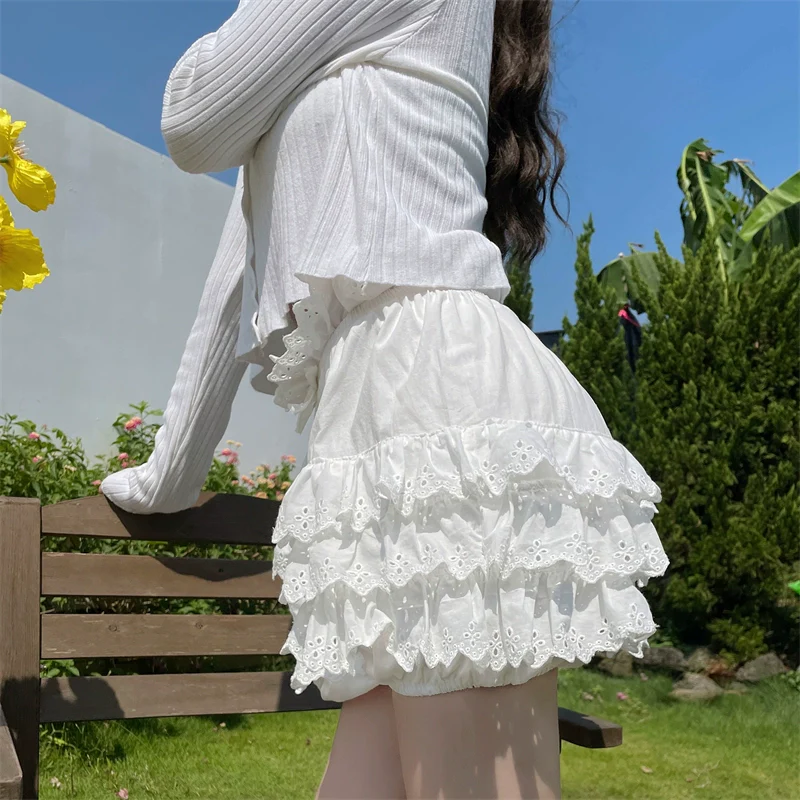 Cotton Lolita Bloomers, Tiered Hem Cake Shorts - Image 23