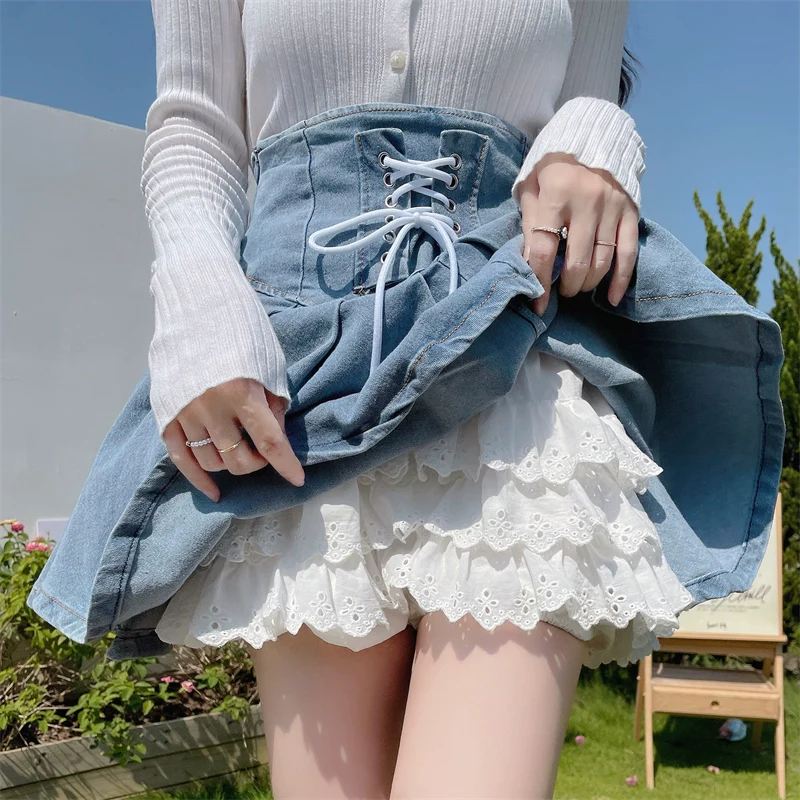Cotton Lolita Bloomers, Tiered Hem Cake Shorts - Image 25