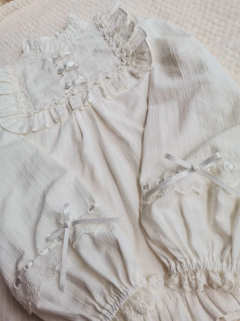 Cotton Lolita Lace Long Sleeve White Blouse - Image 3