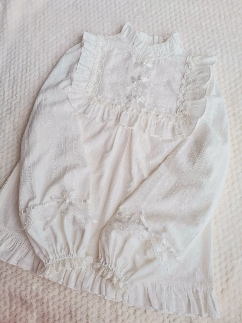 Cotton Lolita Lace Long Sleeve White Blouse - Image 4