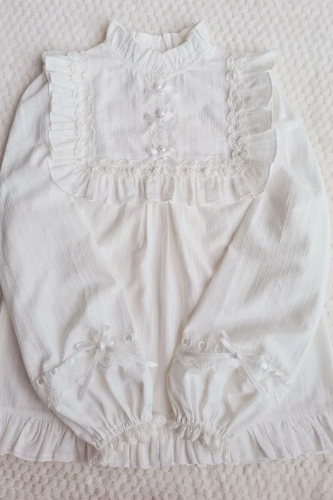 Cotton Lolita Lace Long Sleeve White Blouse - Image 5