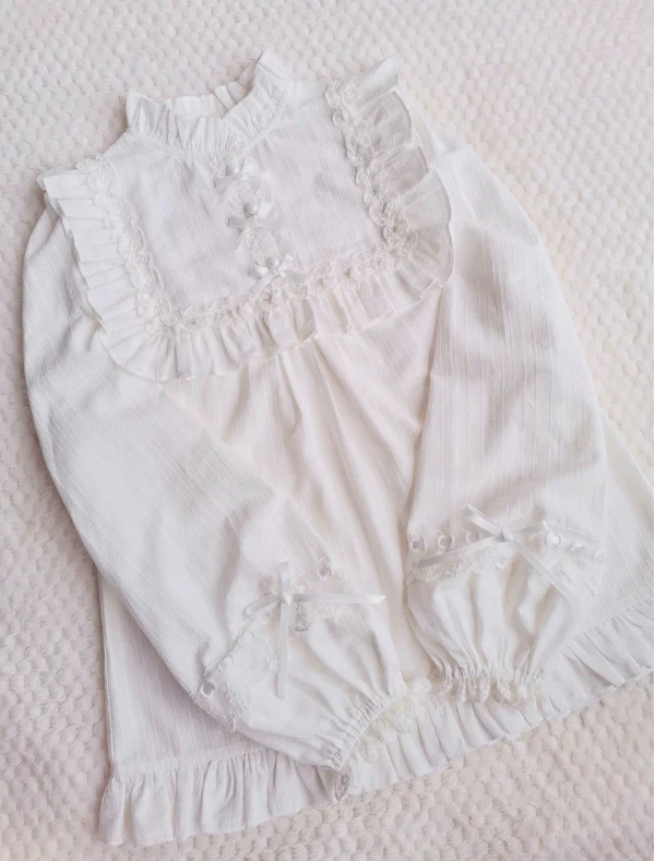 Cotton Lolita Lace Long Sleeve White Blouse - Image 7
