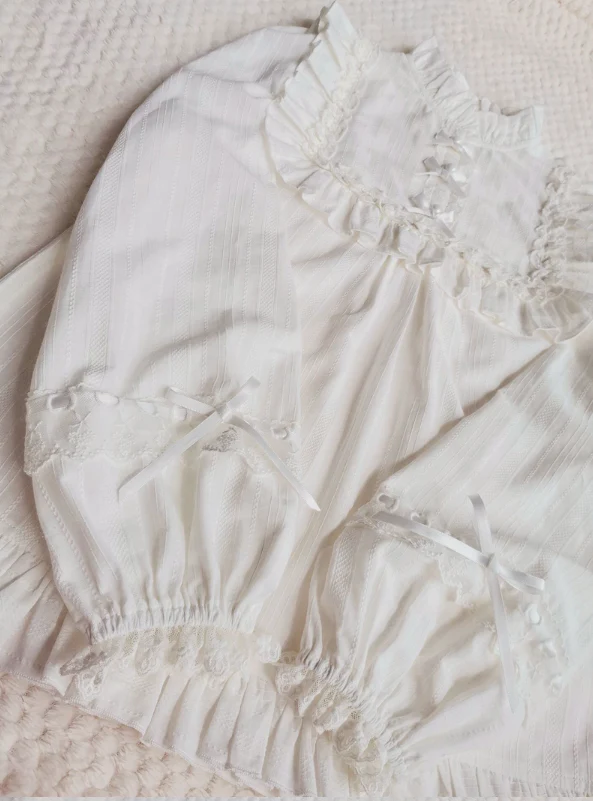Cotton Lolita Lace Long Sleeve White Blouse - Image 8
