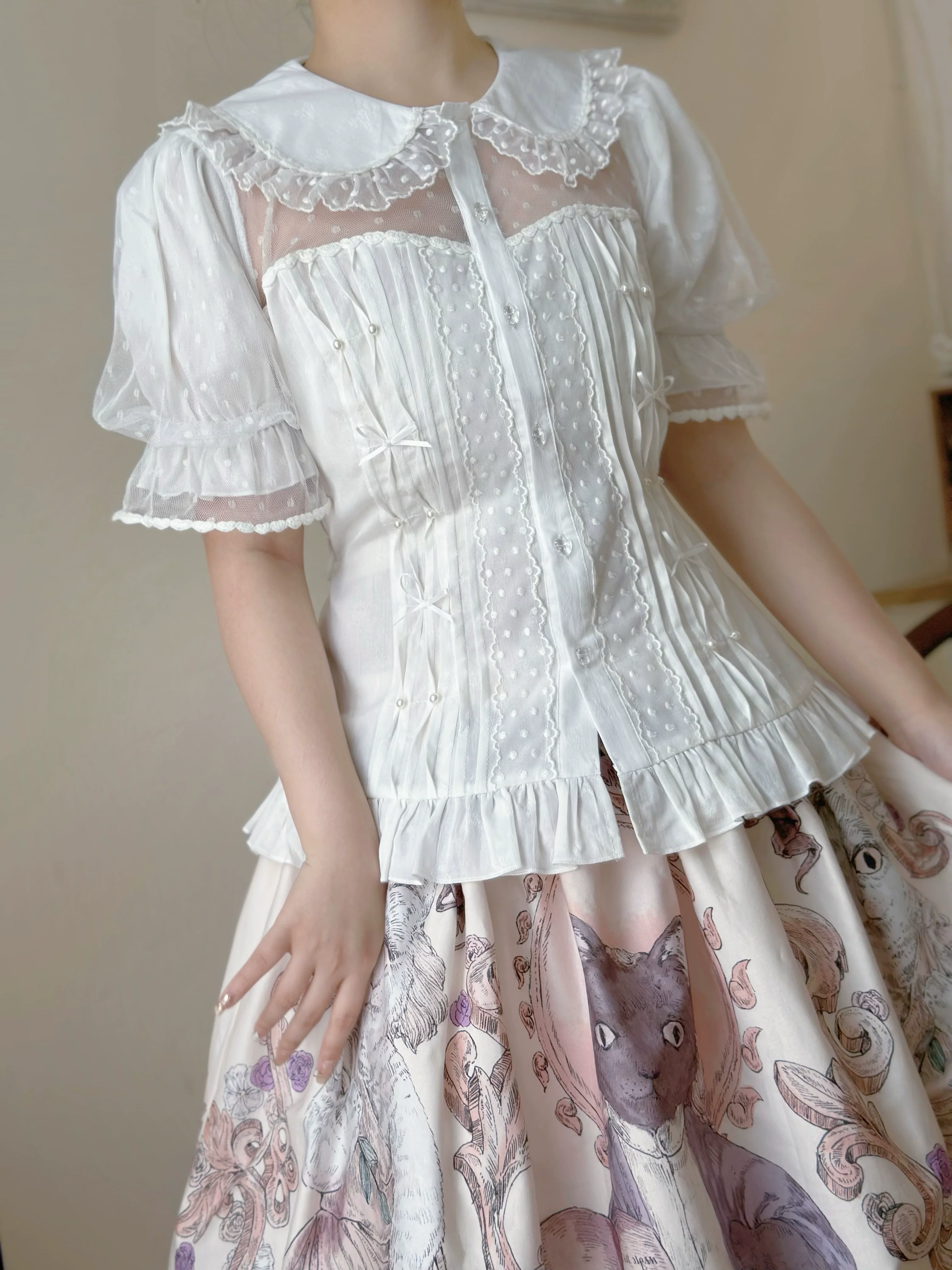 Little Heart - Cotton Lolita Shirt Versatile Puffy Sleeve Blouse - Image 2