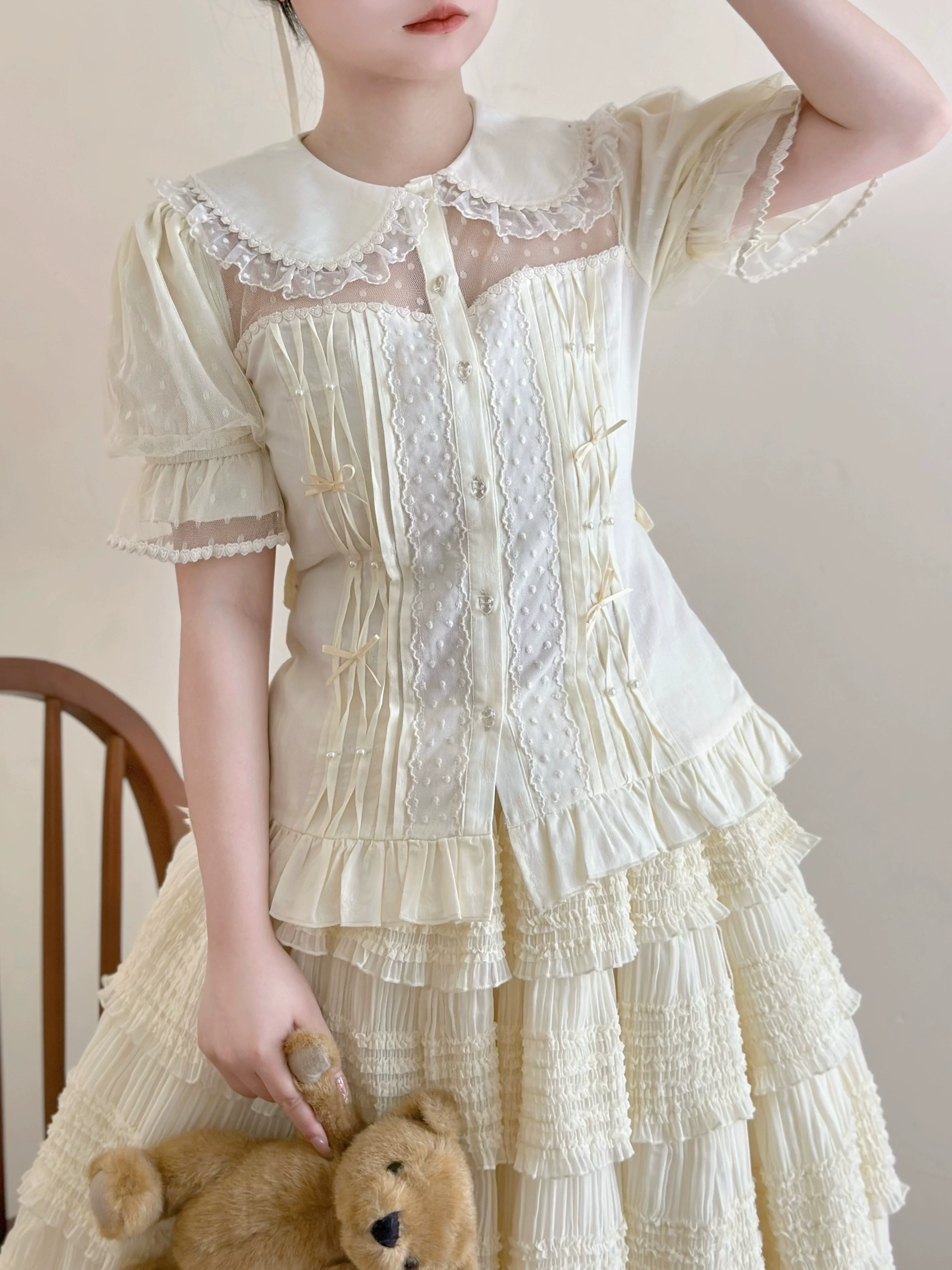 Little Heart - Cotton Lolita Shirt Versatile Puffy Sleeve Blouse - Image 3