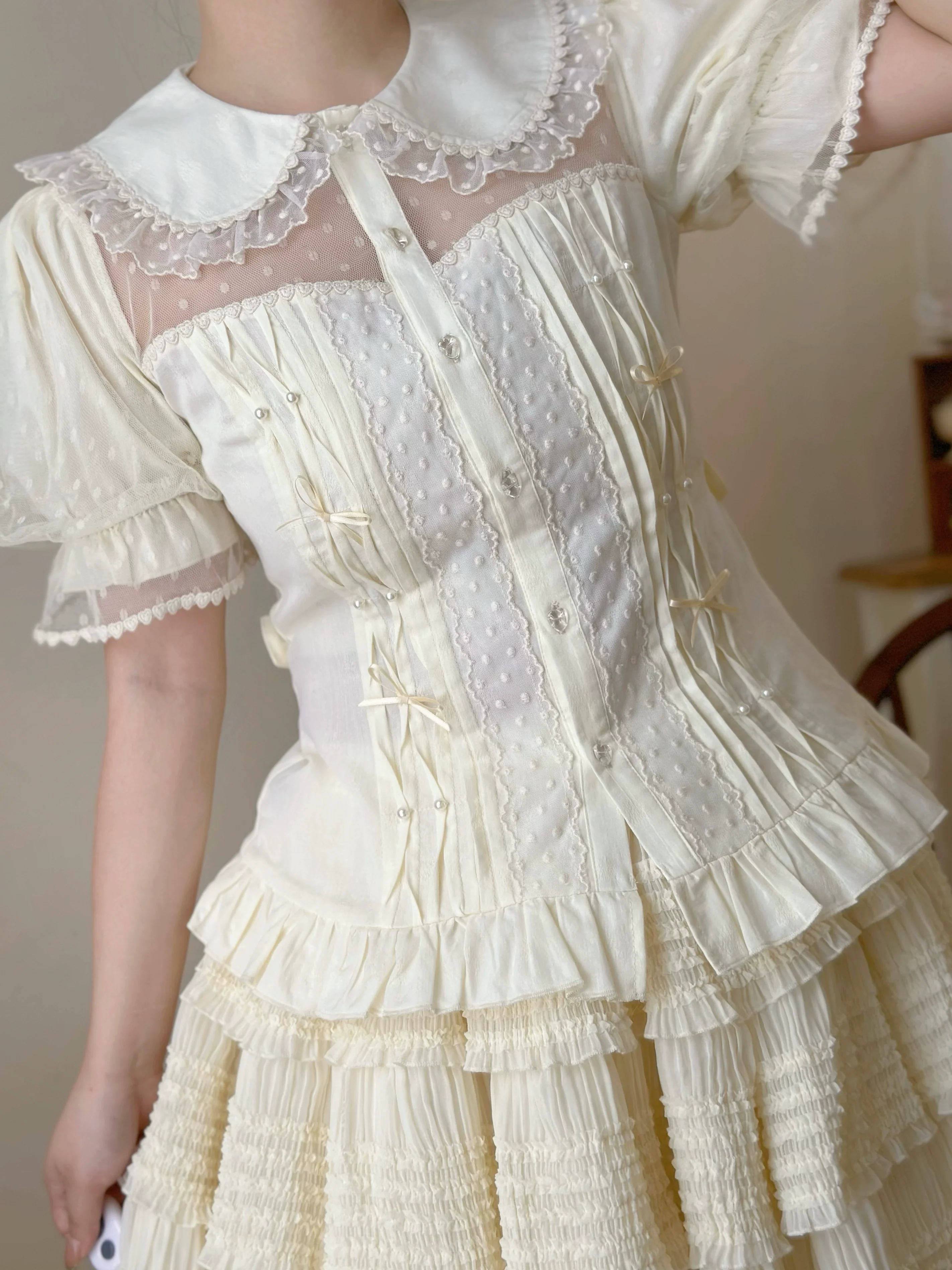 Little Heart - Cotton Lolita Shirt Versatile Puffy Sleeve Blouse - Image 4