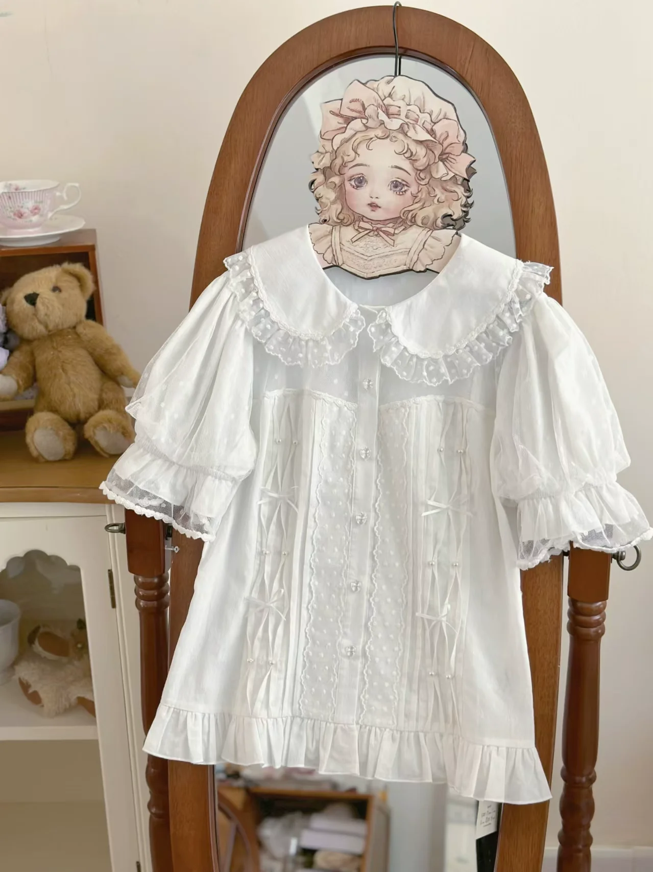 Little Heart - Cotton Lolita Shirt Versatile Puffy Sleeve Blouse - Image 6