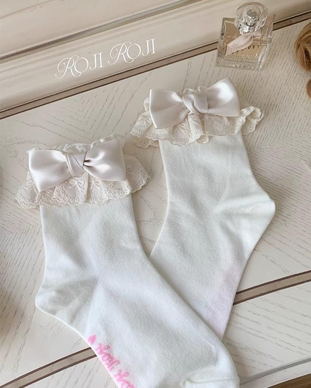 Cotton Lolita Socks Lace Bow White Socks - Image 11