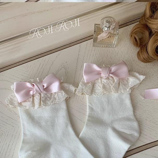 Cotton Lolita Socks Lace Bow White Socks - Image 12