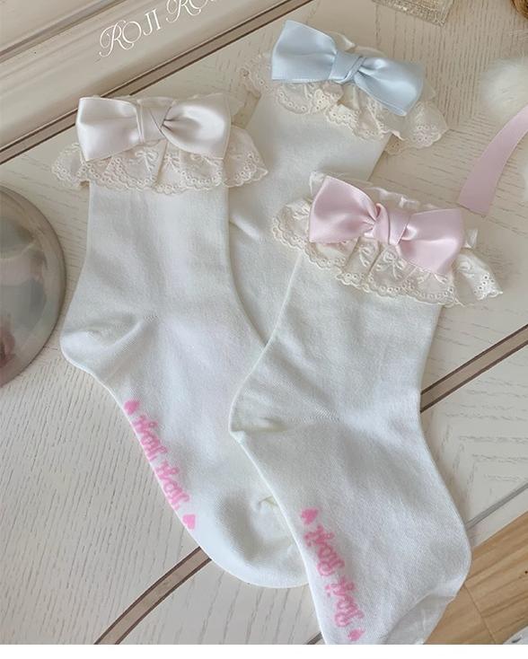 Cotton Lolita Socks Lace Bow White Socks - Image 14