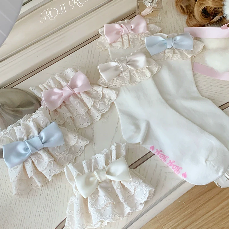 Cotton Lolita Socks Lace Bow White Socks - Image 16