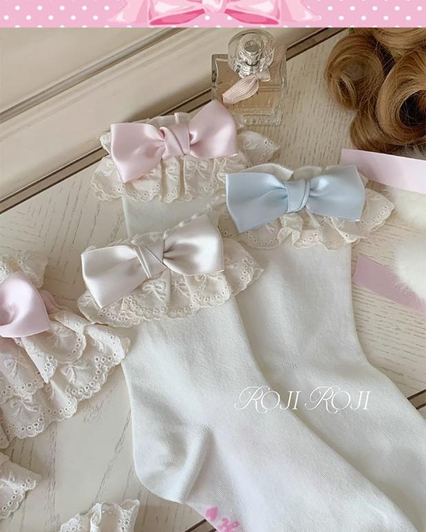 Cotton Lolita Socks Lace Bow White Socks - Image 17