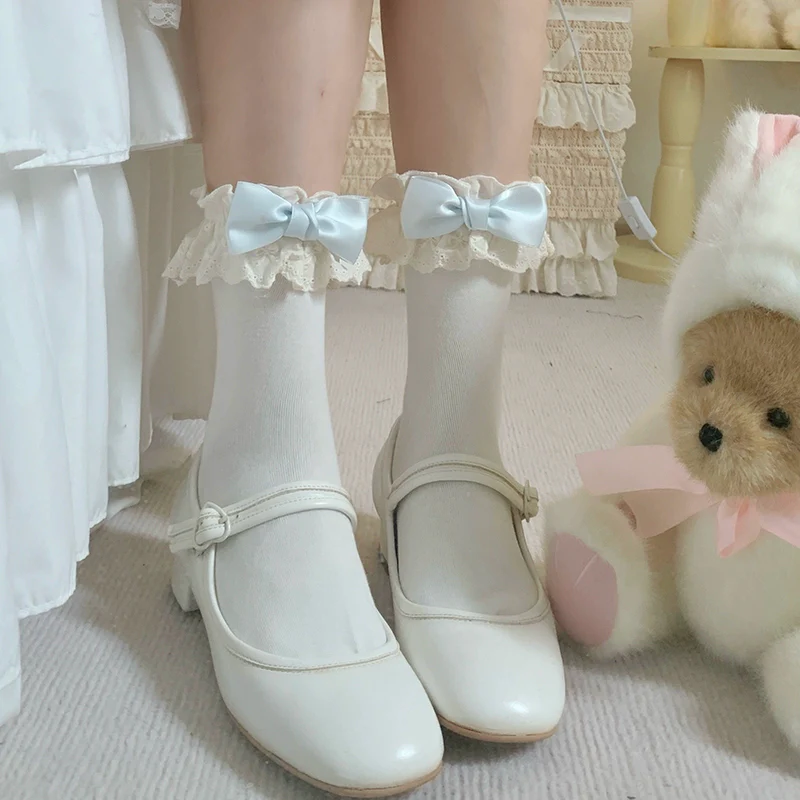 Cotton Lolita Socks Lace Bow White Socks - Image 6