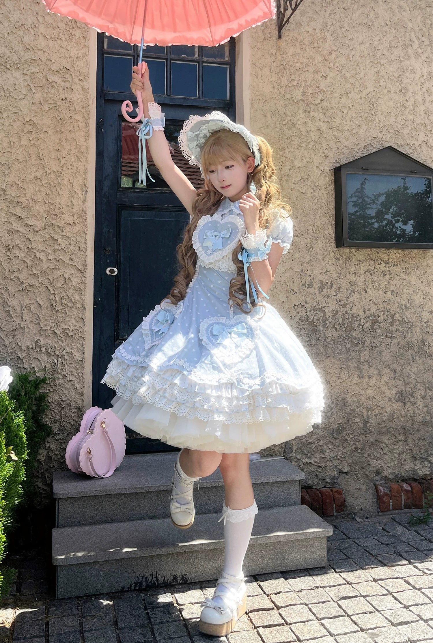 Maiden's Heart Knot - Cotton Old School Lolita Dress, Heart Polka Dot - Image 10