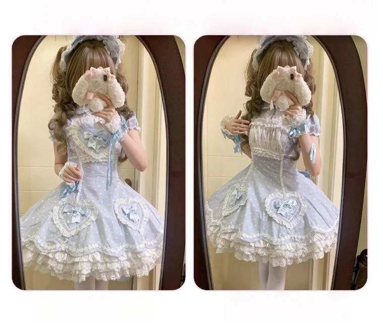 Maiden's Heart Knot - Cotton Old School Lolita Dress, Heart Polka Dot - Image 13