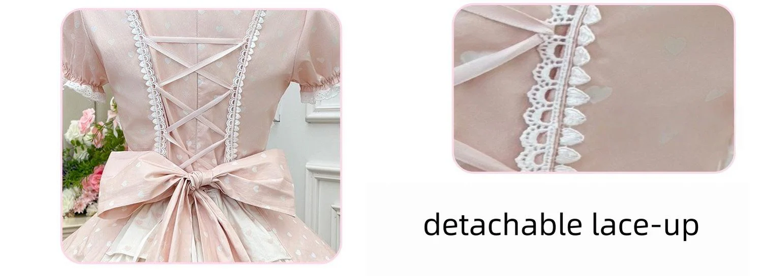 Maiden's Heart Knot - Cotton Old School Lolita Dress, Heart Polka Dot - Image 19