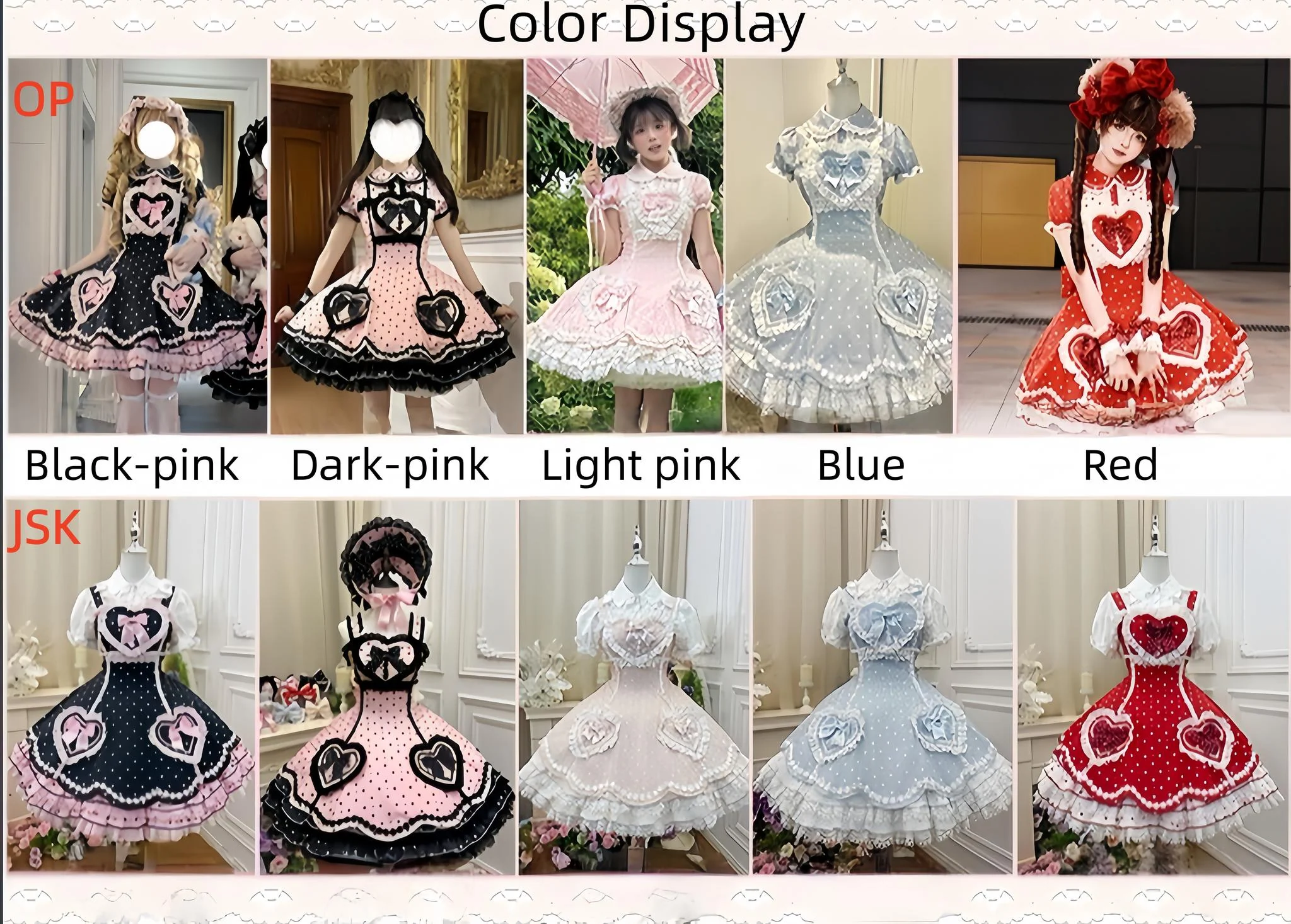 Maiden's Heart Knot - Cotton Old School Lolita Dress, Heart Polka Dot - Image 20