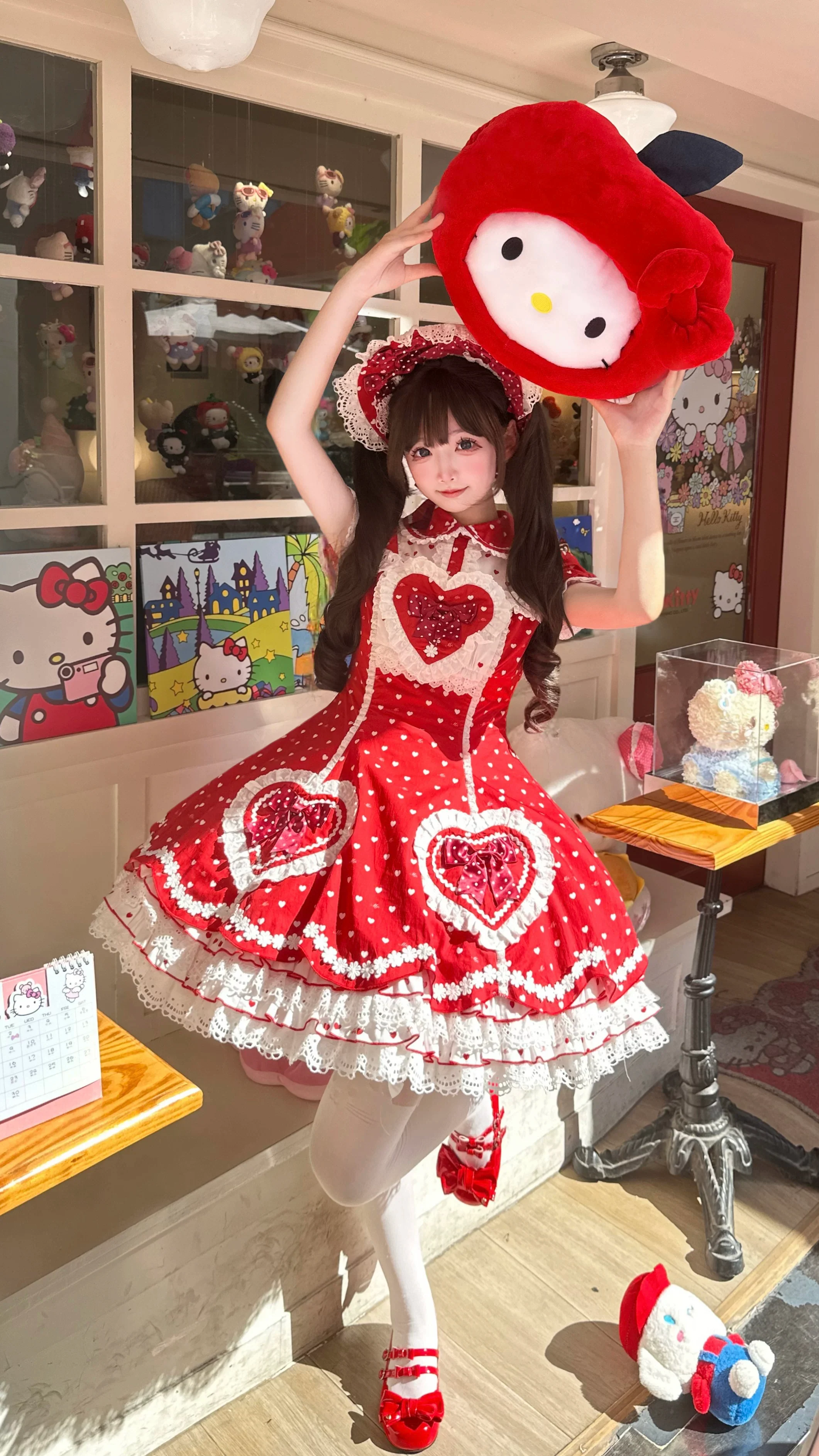Maiden's Heart Knot - Cotton Old School Lolita Dress, Heart Polka Dot - Image 4