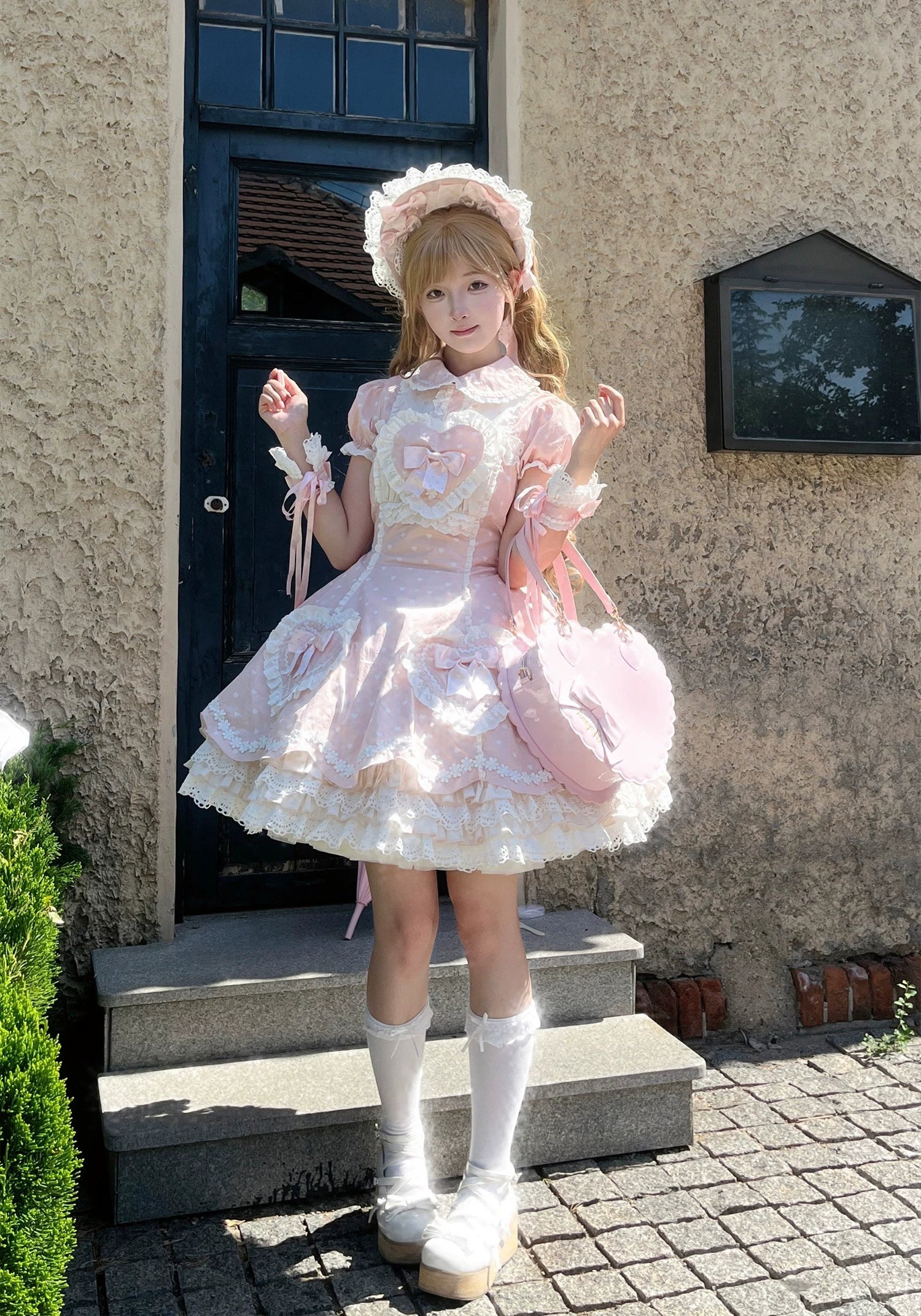Maiden's Heart Knot - Cotton Old School Lolita Dress, Heart Polka Dot - Image 7