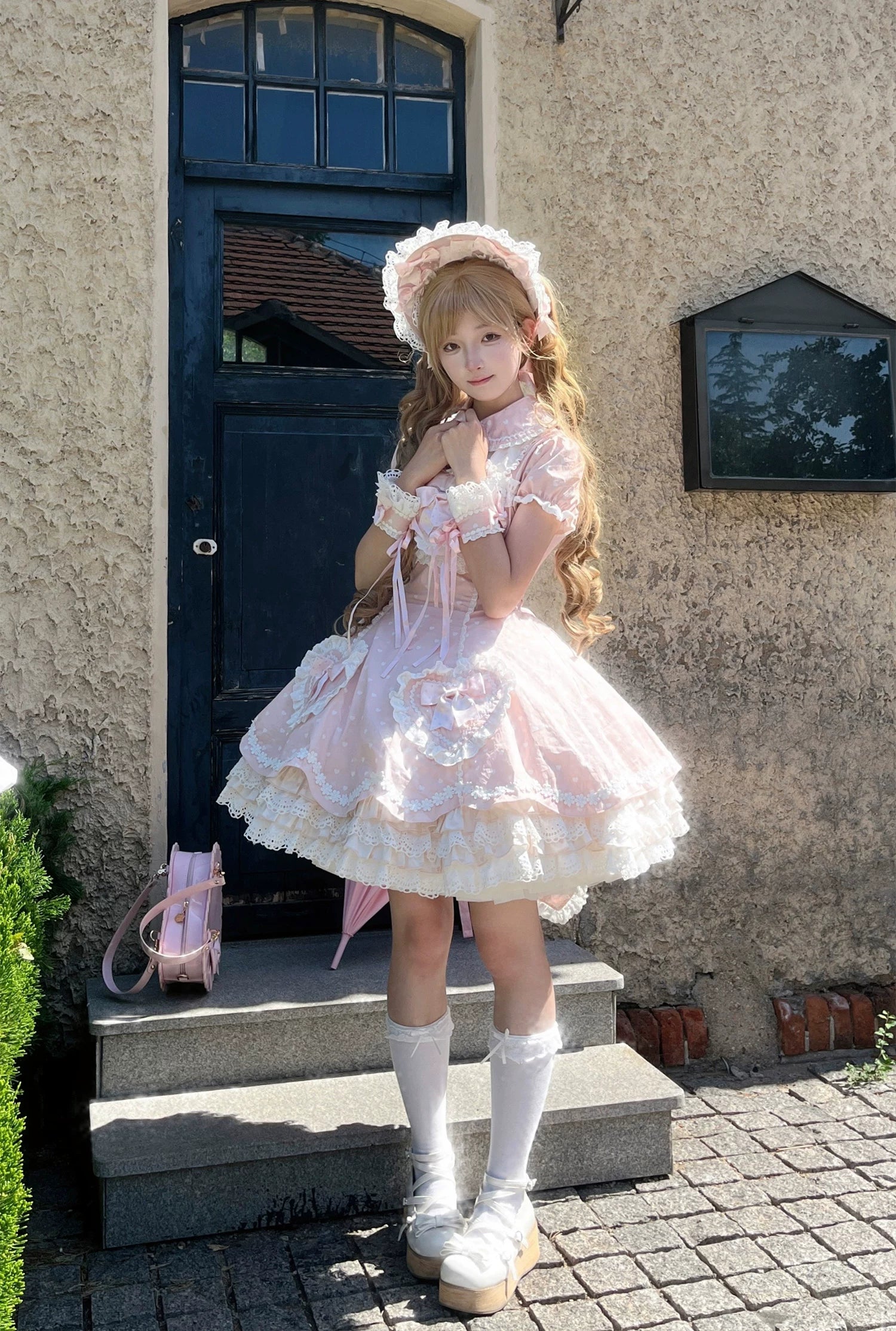 Maiden's Heart Knot - Cotton Old School Lolita Dress, Heart Polka Dot - Image 8