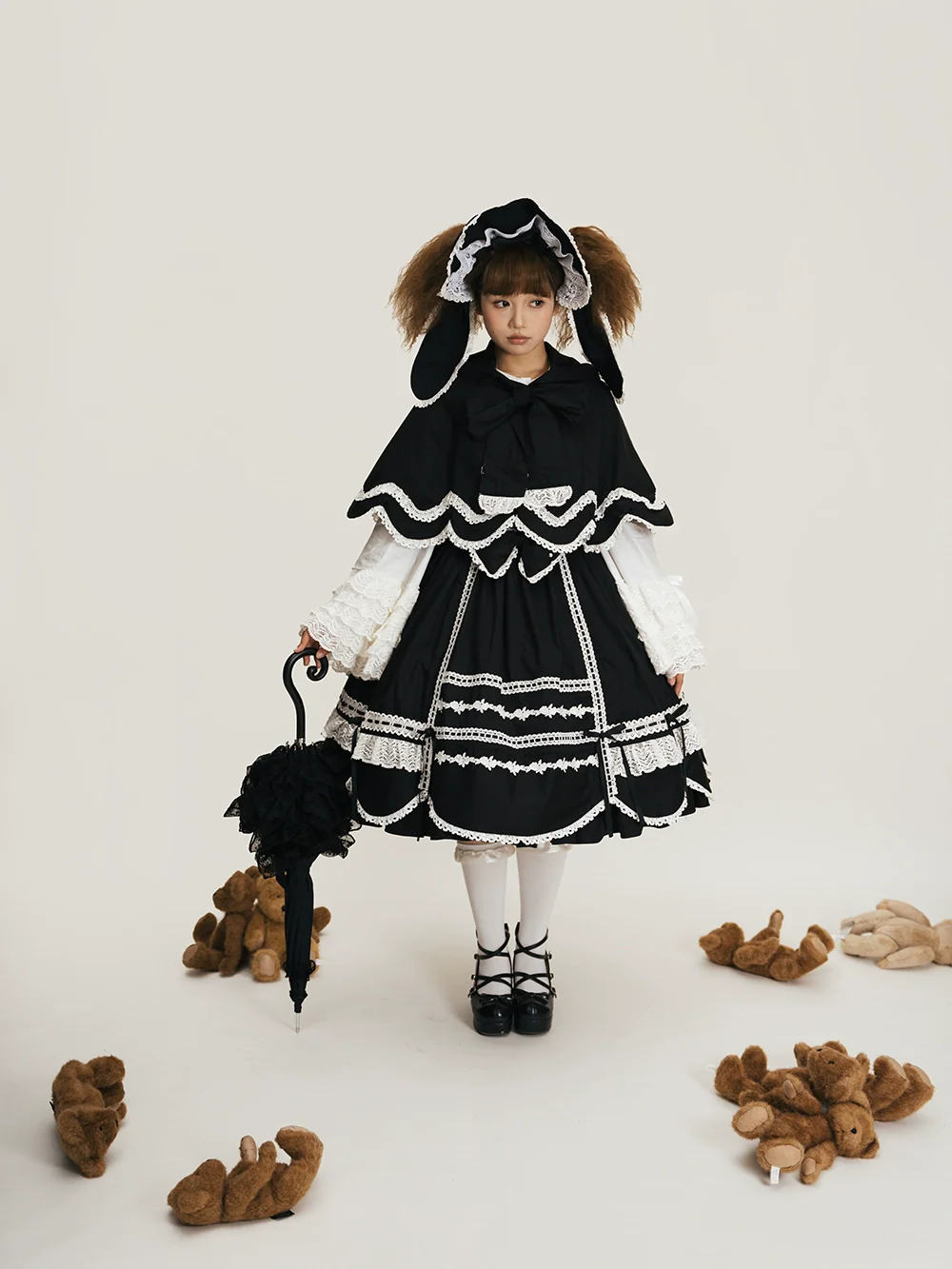 Vintage Petal Rabbit - Cotton Old School Lolita JSK Dress, Petal-Shaped Hem - Image 11