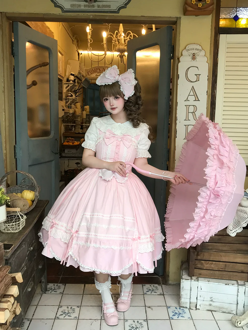 Vintage Petal Rabbit - Cotton Old School Lolita JSK Dress, Petal-Shaped Hem - Image 13