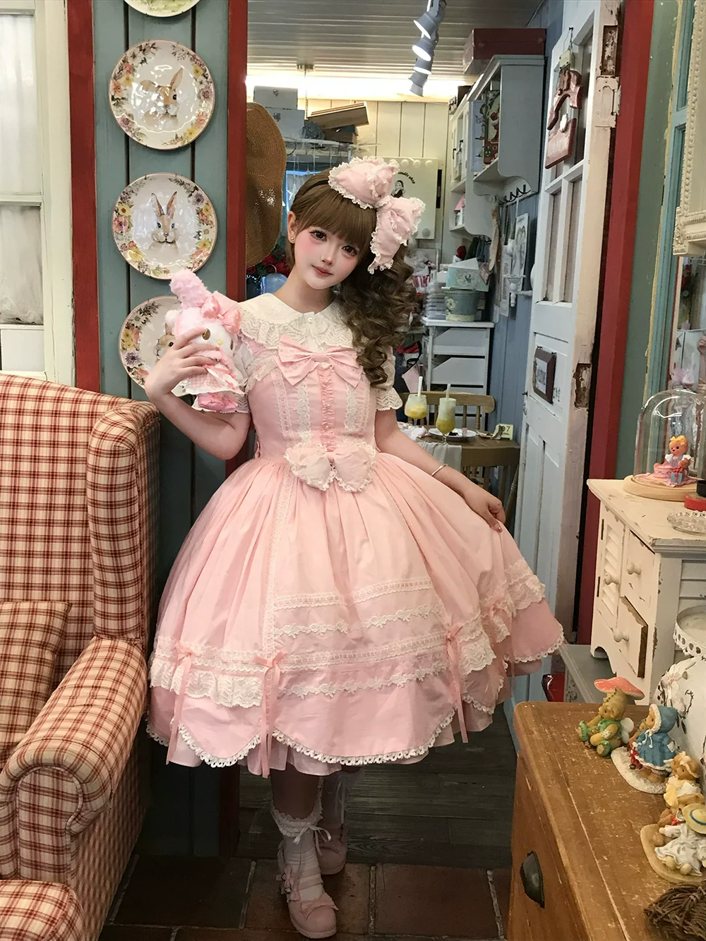 Vintage Petal Rabbit - Cotton Old School Lolita JSK Dress, Petal-Shaped Hem - Image 14