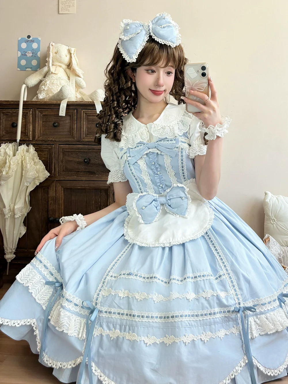Vintage Petal Rabbit - Cotton Old School Lolita JSK Dress, Petal-Shaped Hem - Image 15