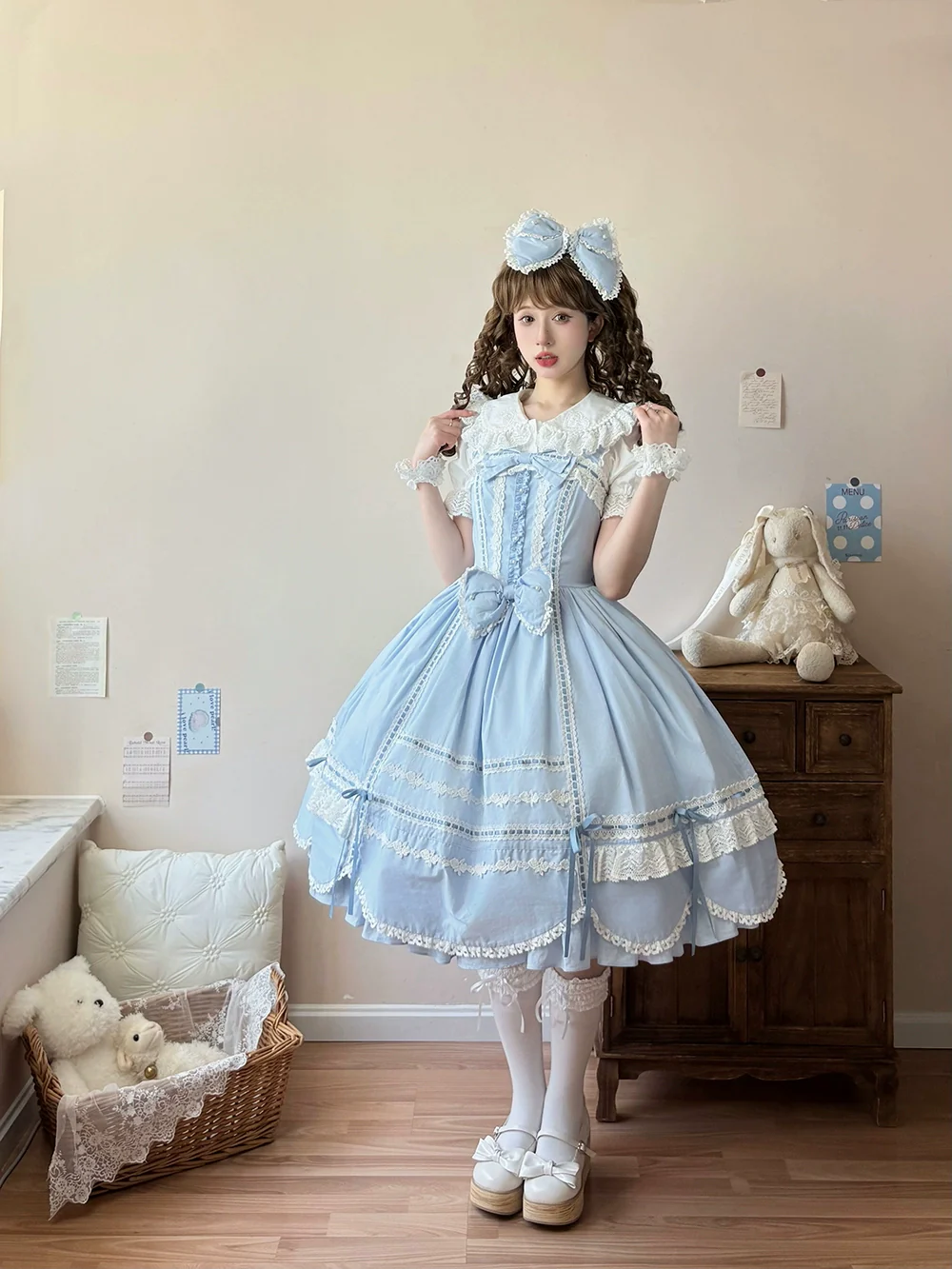 Vintage Petal Rabbit - Cotton Old School Lolita JSK Dress, Petal-Shaped Hem - Image 18