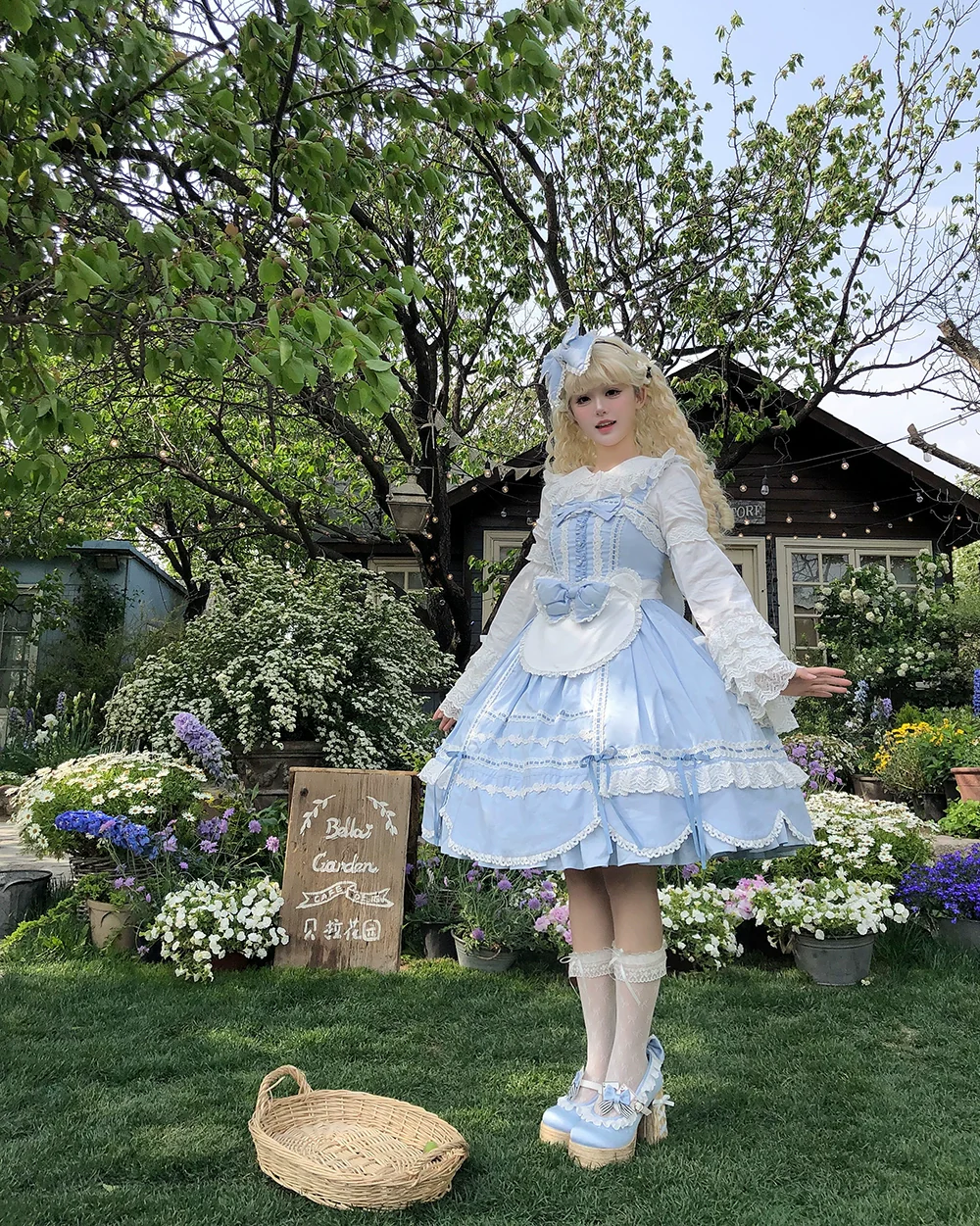 Vintage Petal Rabbit - Cotton Old School Lolita JSK Dress, Petal-Shaped Hem - Image 22