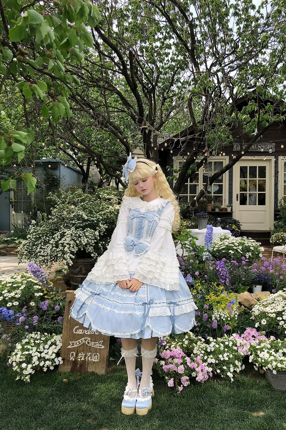 Vintage Petal Rabbit - Cotton Old School Lolita JSK Dress, Petal-Shaped Hem - Image 23