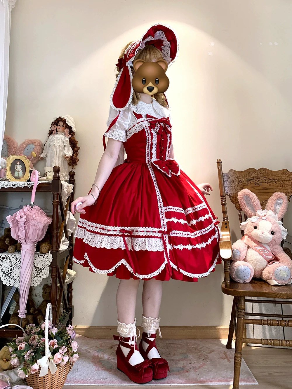 Vintage Petal Rabbit - Cotton Old School Lolita JSK Dress, Petal-Shaped Hem - Image 30